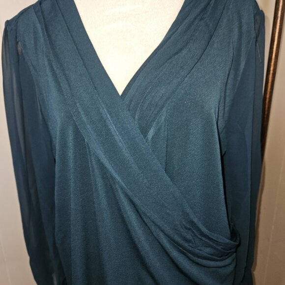 * NEW Surplice Wrap Teal Blouse STUDIO 1886 Ladies Large 12 - 14 - Picture 8 of 10